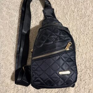 NEW! JINGPIN Creations Black Crossbody Bag Quilted Nylon Sling Medium Unisex